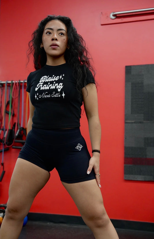 Never Settle Bubble Letter Women's (Baby T's) - Blaise Training Never Settle
