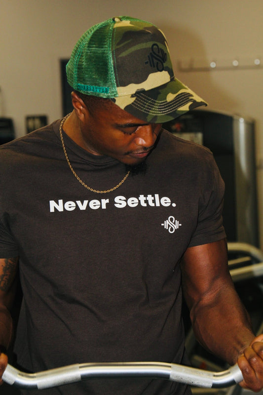 Never Settle Quote Shirt - Brown - Blaise Training Never Settle