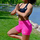 Never Settle - Flame Pink Impact Shorts - Blaise Training Never Settle